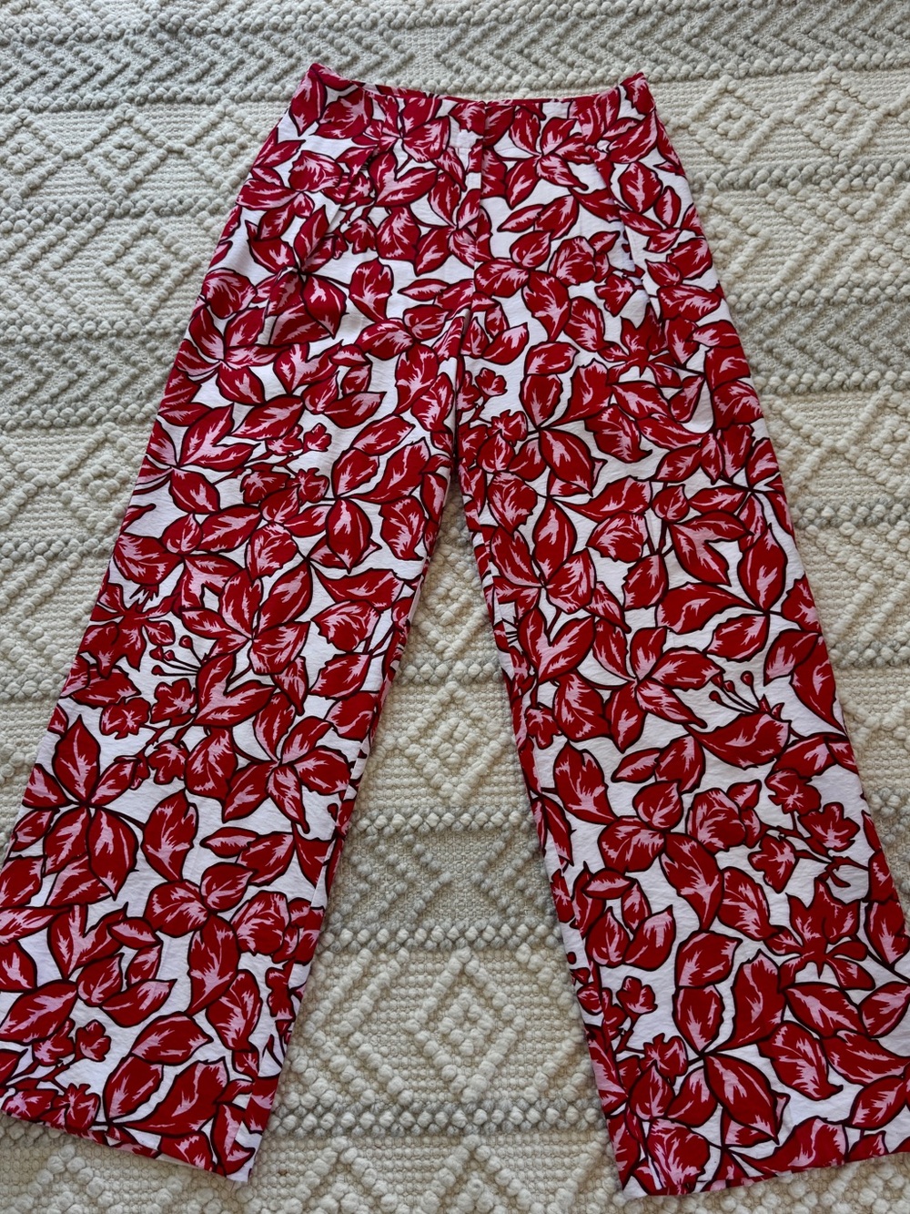 Red Pink Floral Wide-Leg Pants - Lightweight Summer Style - Picture 3 of 16